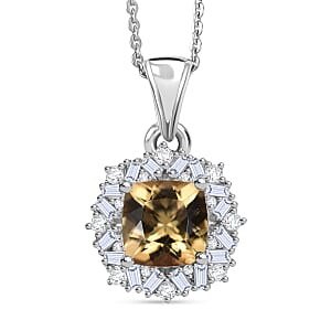 D'Joy Premium Marialite and Moissanite 1.75 ctw Pendant Necklace in Rhodium Over Sterling Silver 20 Inches