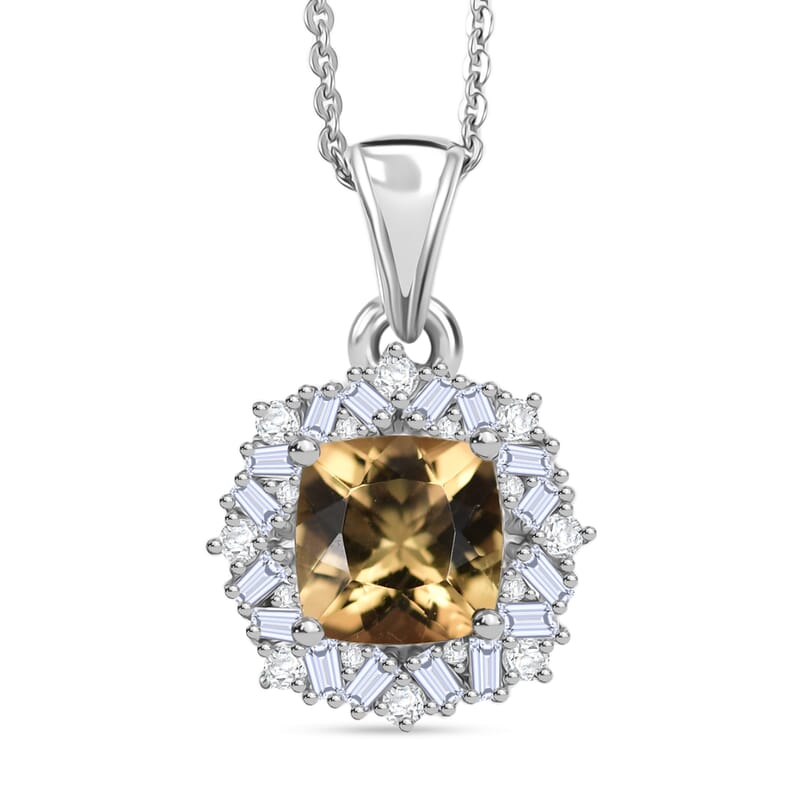 D'Joy Marialite, Moissanite Art Deco Pendant Necklace in Rhodium Over Sterling Silver 1.75 ctw (20 Inches)