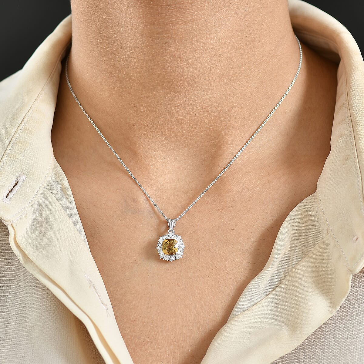 D'Joy Premium Marialite and Moissanite 1.75 ctw Pendant Necklace in Rhodium Over Sterling Silver 20 Inches image number 2
