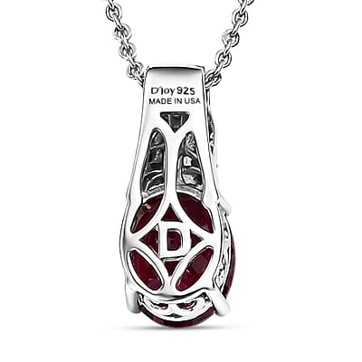 D'Joy Orissa Rhodolite Garnet and Moissanite 2.30 ctw Victorian Crown Scroll Pendant Necklace in Rhodium Over Sterling Silver 20 Inches