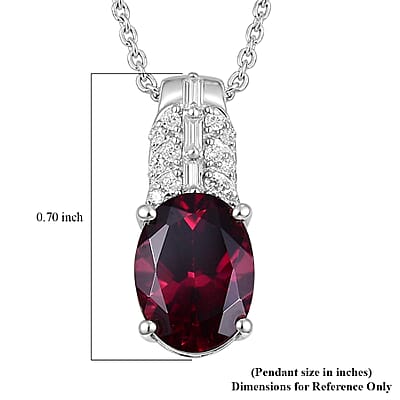 D'Joy Orissa Rhodolite Garnet and Moissanite 2.30 ctw Victorian Crown Scroll Pendant Necklace in Rhodium Over Sterling Silver 20 Inches
