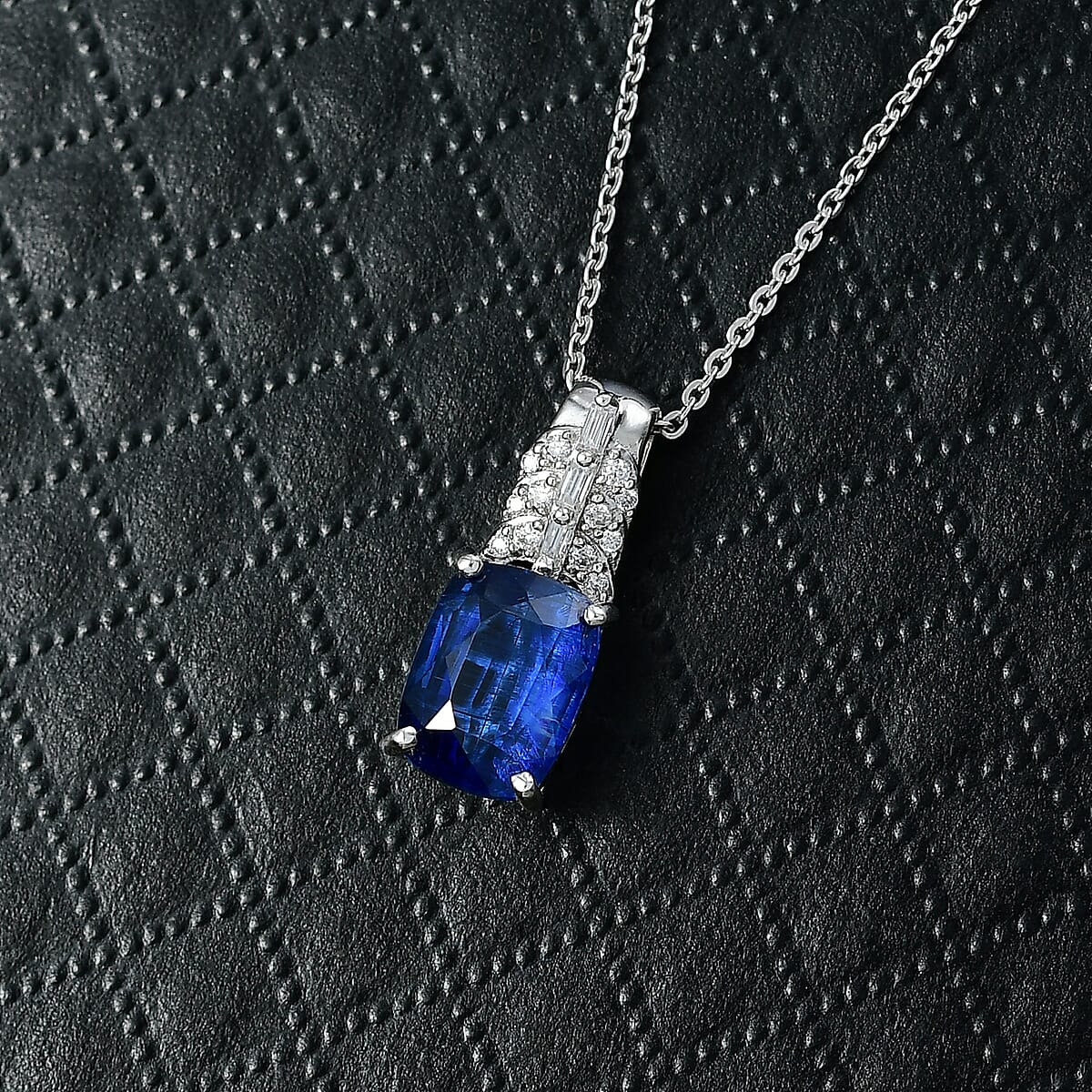 D'Joy Kashmir Kyanite, Moissanite Pendant Necklace in Rhodium Over Sterling Silver 2.70 ctw (20 Inches) image number 1