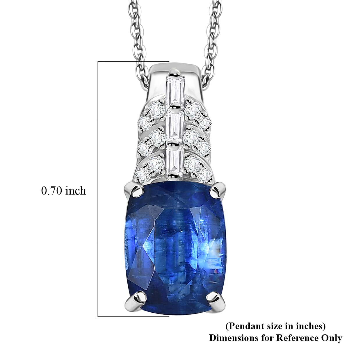 D'Joy Kashmir Kyanite and Moissanite 2.70 ctw Victorian Crown Scroll Pendant Necklace in Rhodium Over Sterling Silver 20 Inches