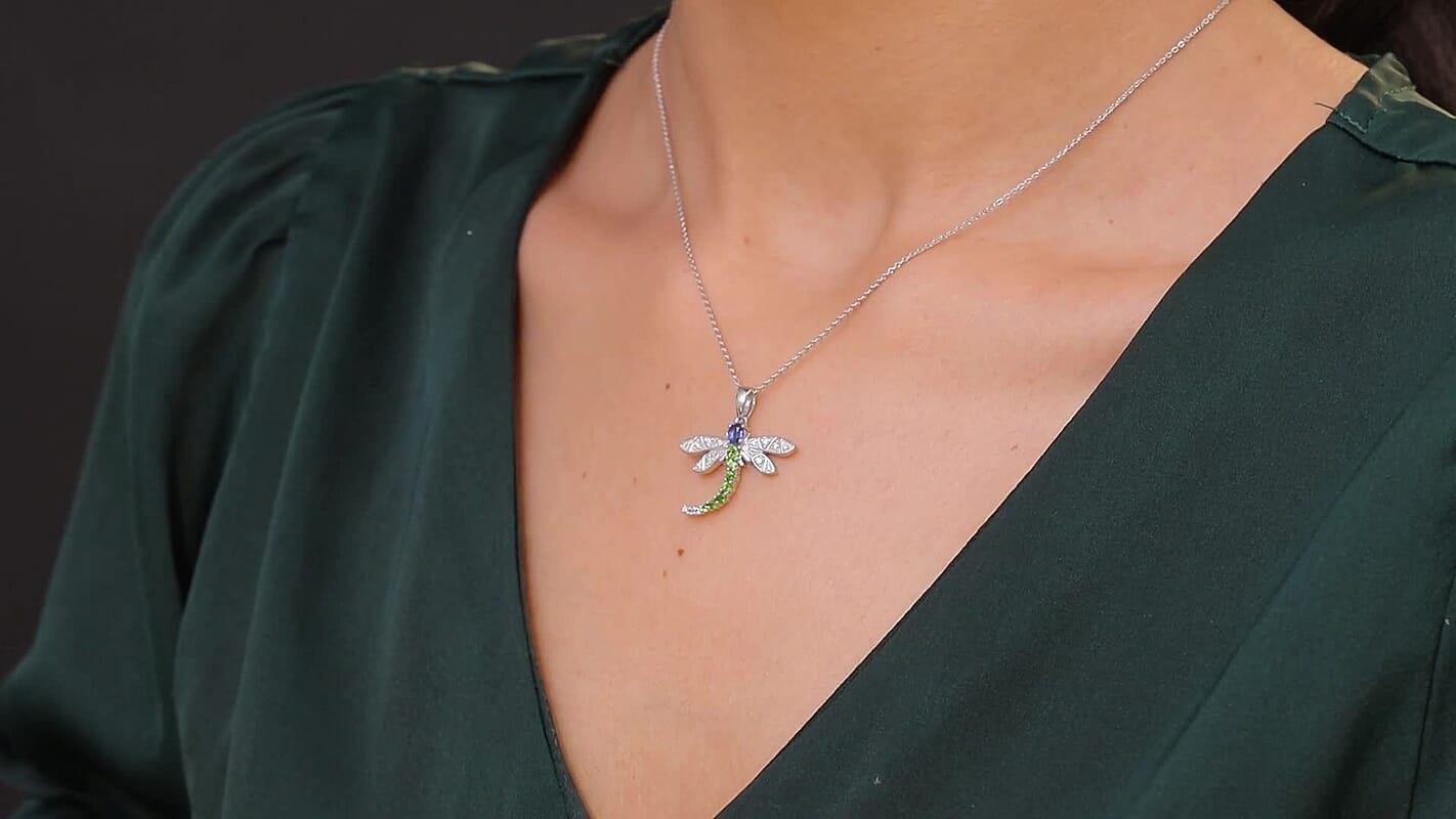 GP Trionfo Collection Kashmir Kyanite, Multi Gemstone Pendant Necklace in Rhodium Over Sterling Silver 0.70 ctw (20 Inches) (Del. in 7-10 Days)
