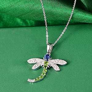 GP Trionfo Collection Kashmir Kyanite, Multi Gemstone Pendant Necklace in Rhodium Over Sterling Silver 0.70 ctw (20 Inches) (Del. in 7-10 Days)