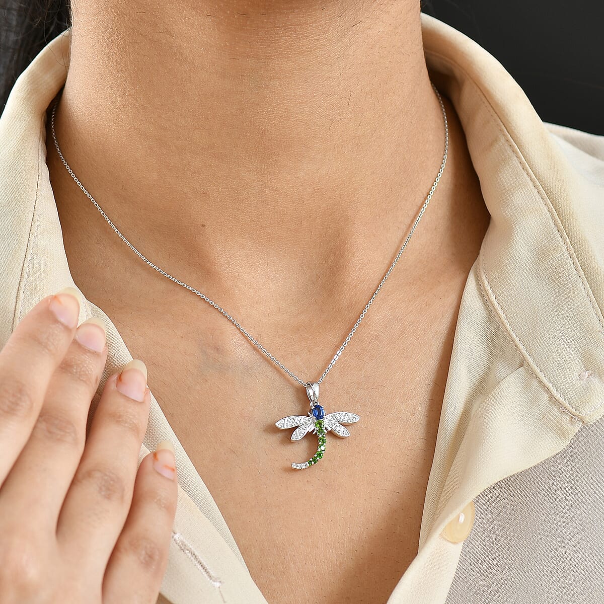 GP Trionfo Collection Kashmir Kyanite and Multi Gemstone 0.70 ctw Pendant Necklace in Rhodium Over Sterling Silver 20 Inches (Del. in 7-10 Days)  image number 2