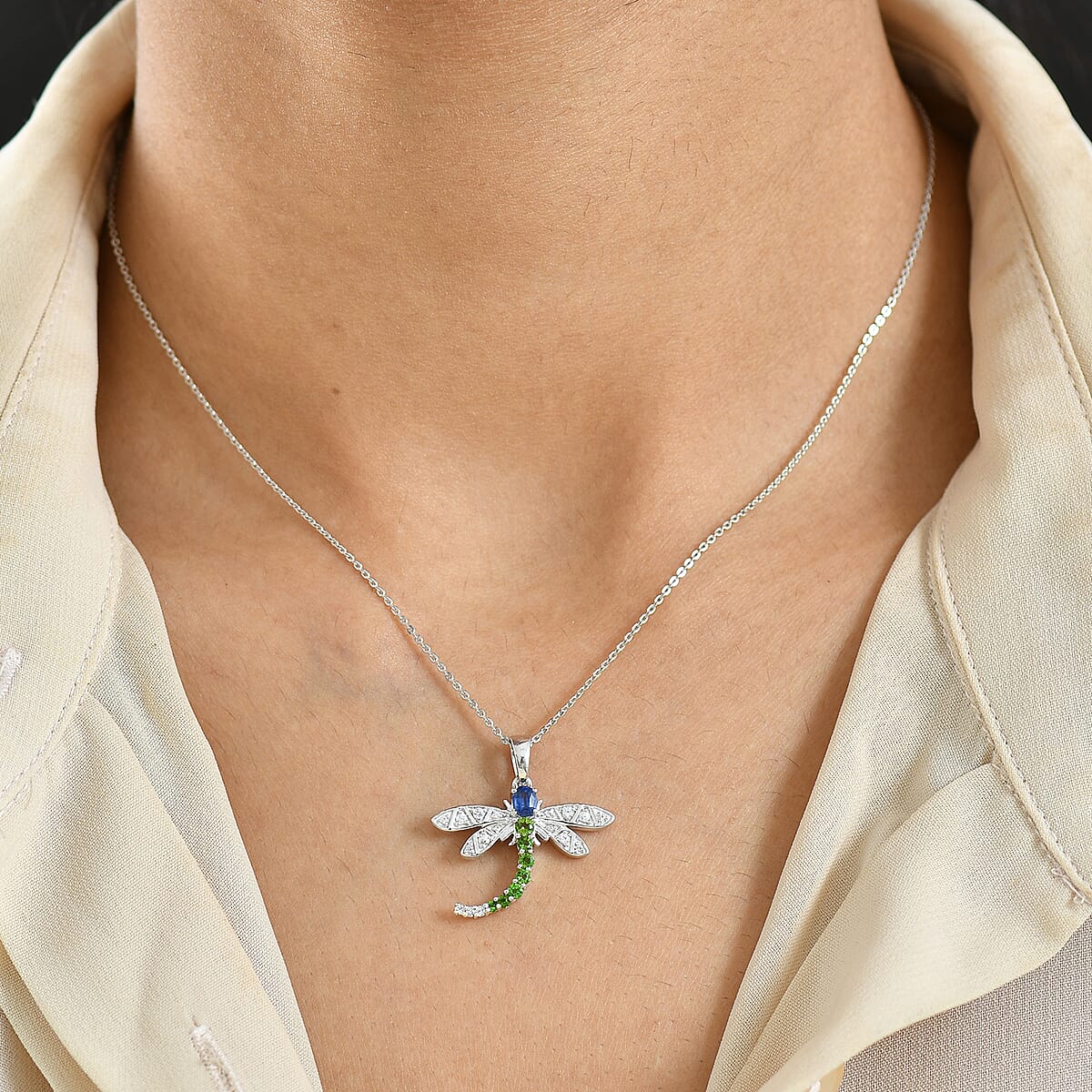 GP Trionfo Collection Kashmir Kyanite and Multi Gemstone 0.70 ctw Pendant Necklace in Rhodium Over Sterling Silver 20 Inches (Del. in 7-10 Days)  image number 3