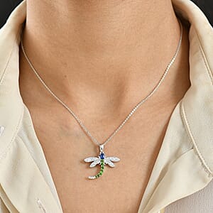 GP Trionfo Collection Kashmir Kyanite, Multi Gemstone Pendant Necklace in Rhodium Over Sterling Silver 0.70 ctw (20 Inches) (Del. in 7-10 Days)