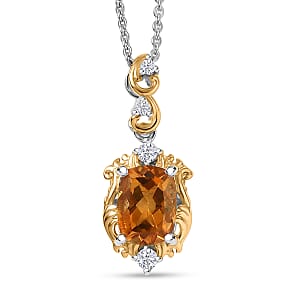 GP Royal Art Deco Collection Premium Brazilian Citrine and White Zircon 1.60 ctw Pendant Necklace in 18K Vermeil YG and Rhodium Over Sterling Silver 20 Inches (Del. in 12-15 Days) 