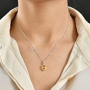 GP Royal Art Deco Collection Brazilian Citrine, Zircon Pendant Necklace in 18K Vermeil YG and Rhodium Over Sterling Silver 1.60 ctw (20 Inches)  (Del. in 12-15 Days)