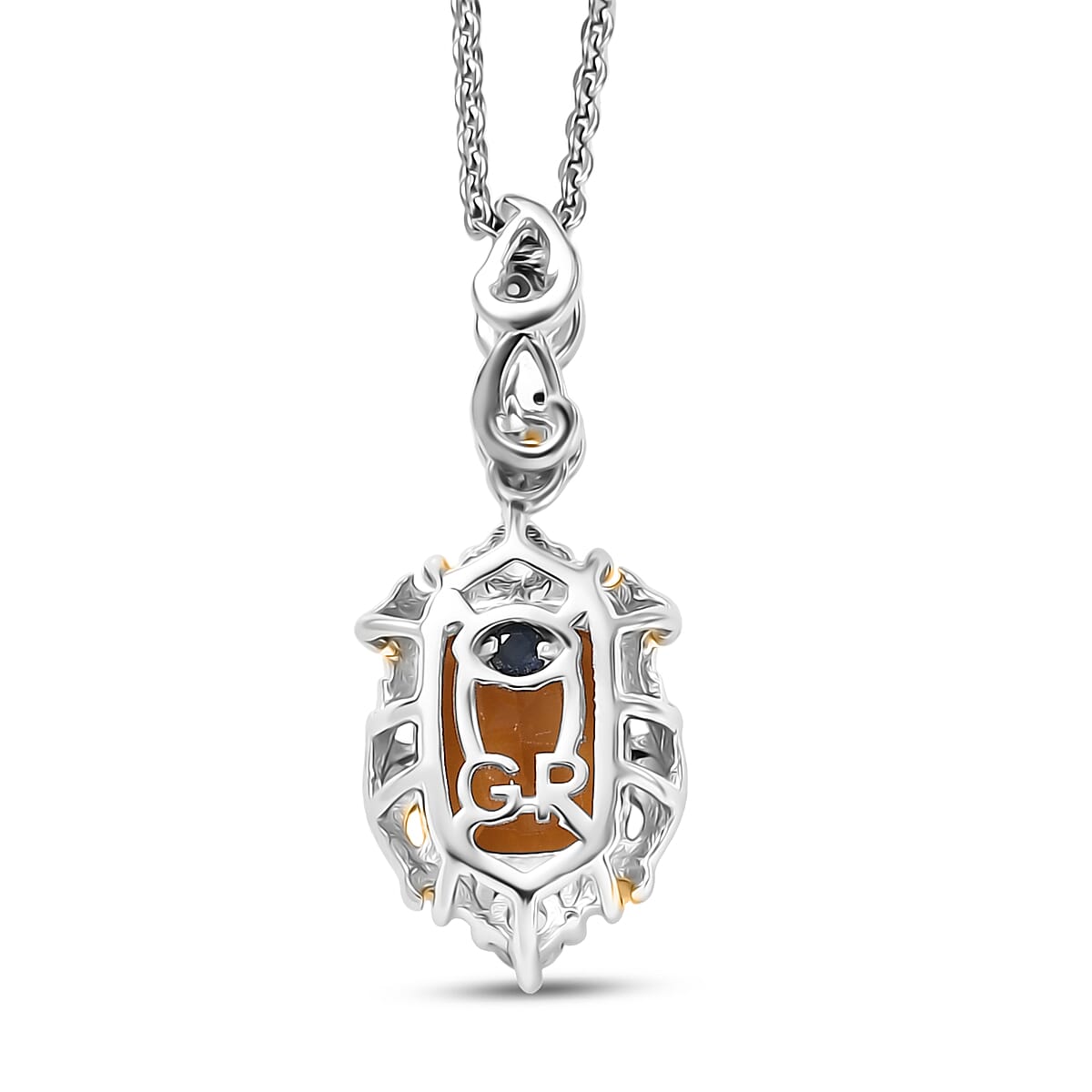 GP Royal Art Deco Collection Premium Brazilian Citrine and White Zircon 1.60 ctw Pendant Necklace in 18K Vermeil YG and Rhodium Over Sterling Silver 20 Inches (Del. in 12-15 Days)  image number 5