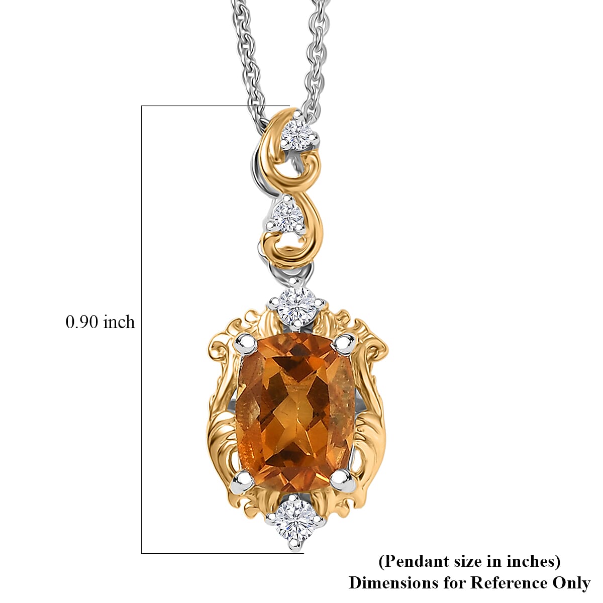 GP Royal Art Deco Collection Premium Brazilian Citrine and White Zircon 1.60 ctw Pendant Necklace in 18K Vermeil YG and Rhodium Over Sterling Silver 20 Inches (Del. in 12-15 Days)  image number 7