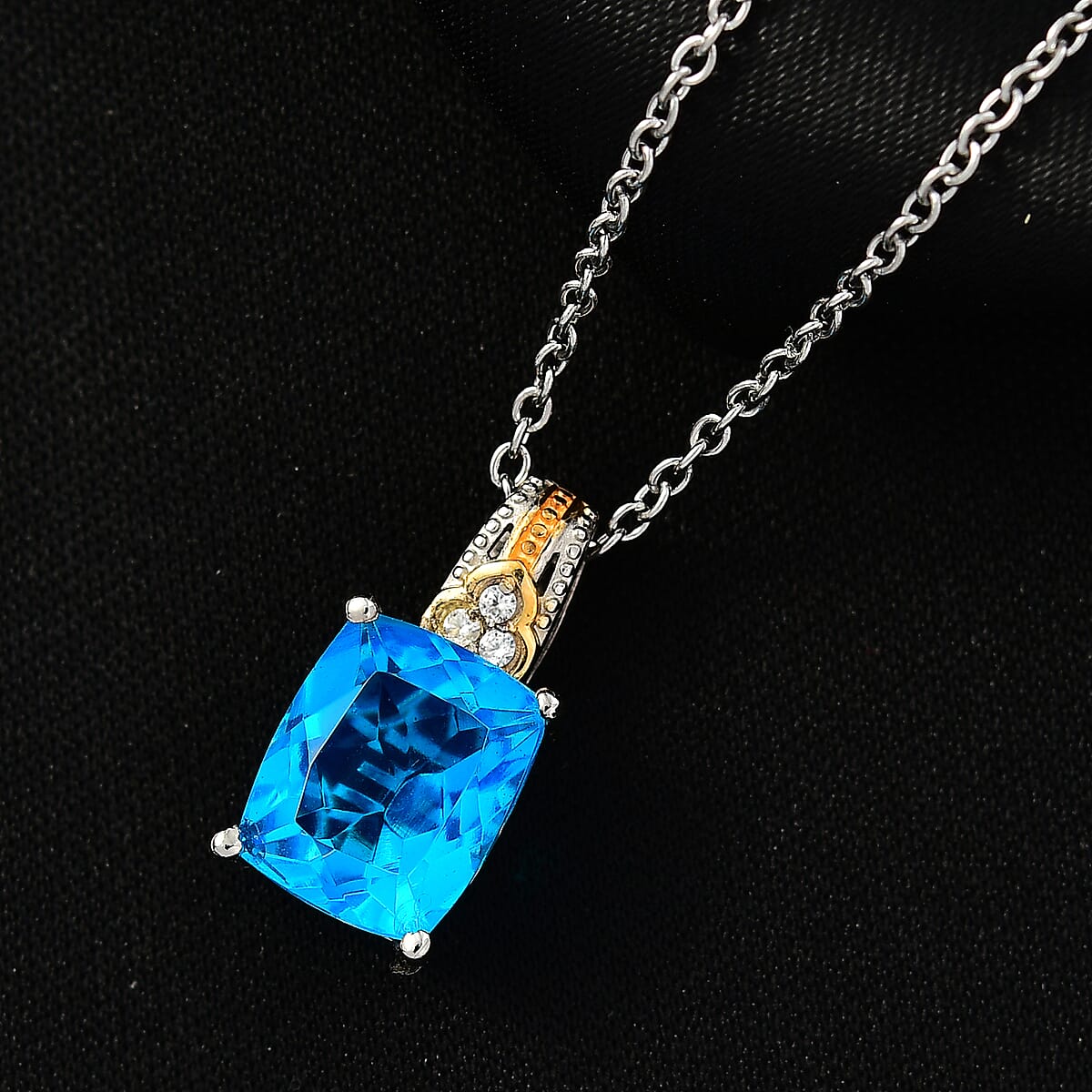 EverTrue Caribbean Quartz and White Zircon 4.40 ctw Pendant in 18K YG Plated with ION Plated YG Stainless Steel Necklace 20 Inches image number 1