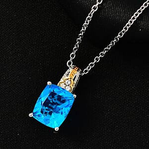 EverTrue Caribbean Quartz and White Zircon 4.40 ctw Pendant in 18K YG Plated with ION Plated YG Stainless Steel Necklace 20 Inches