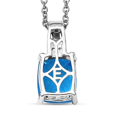 EverTrue Caribbean Quartz (Triplet) and White Zircon 4.40 ctw Pendant in 18K YG Plated with ION Plated YG Stainless Steel Necklace 20 Inches