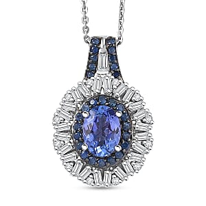 D'Joy Premium Tanzanite and Multi Gemstone 1.80 ctw Pendant Necklace in Rhodium Over Sterling Silver 20 Inches