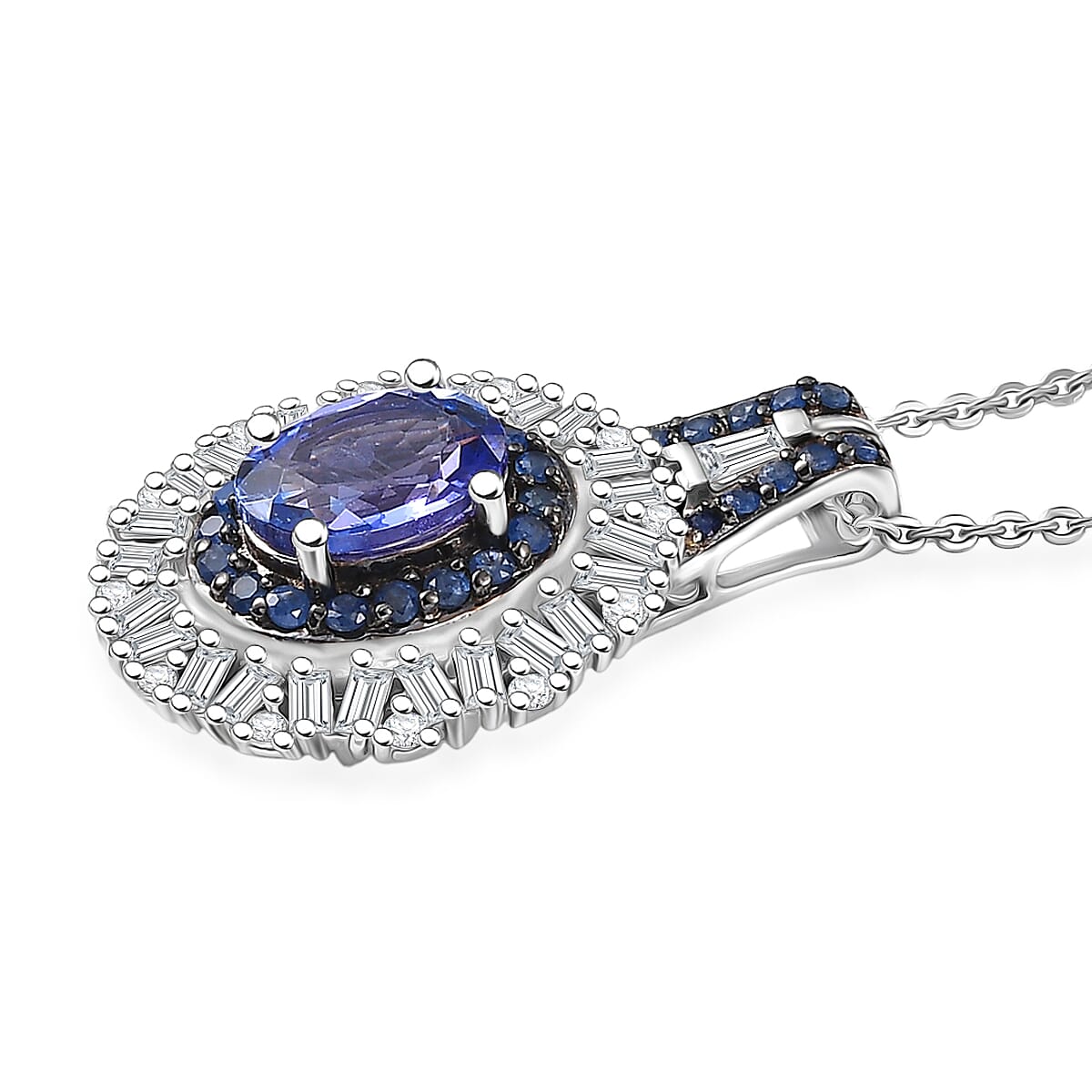 D'Joy Premium Tanzanite and Multi Gemstone 1.80 ctw Pendant Necklace in Rhodium Over Sterling Silver 20 Inches image number 3