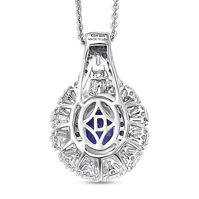 D'Joy Premium Tanzanite and Multi Gemstone 1.80 ctw Sunburst Pendant Necklace in Rhodium Over Sterling Silver 20 Inches