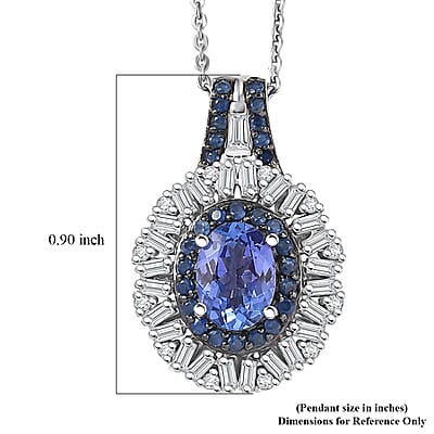 D'Joy Premium Tanzanite and Multi Gemstone 1.80 ctw Sunburst Pendant Necklace in Rhodium Over Sterling Silver 20 Inches