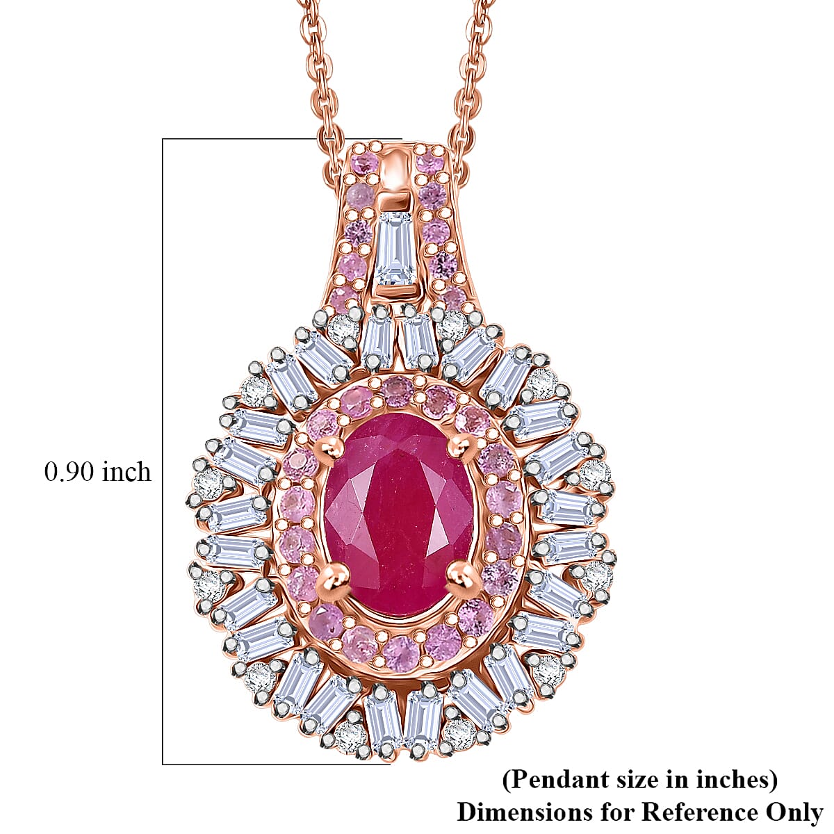 Doorbuster D'Joy Montepuez Ruby, Multi Gemstone Sunburst Pendant Necklace in 18K Vermeil RG Over Sterling Silver 1.80 ctw (20 Inches)