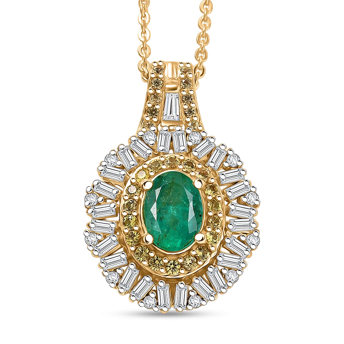 D'Joy Premium Tanzanite, Multi Gemstone Sunburst Pendant Necklace (20 Inches) in Rhodium Over Sterling Silver 1.80 ctw
