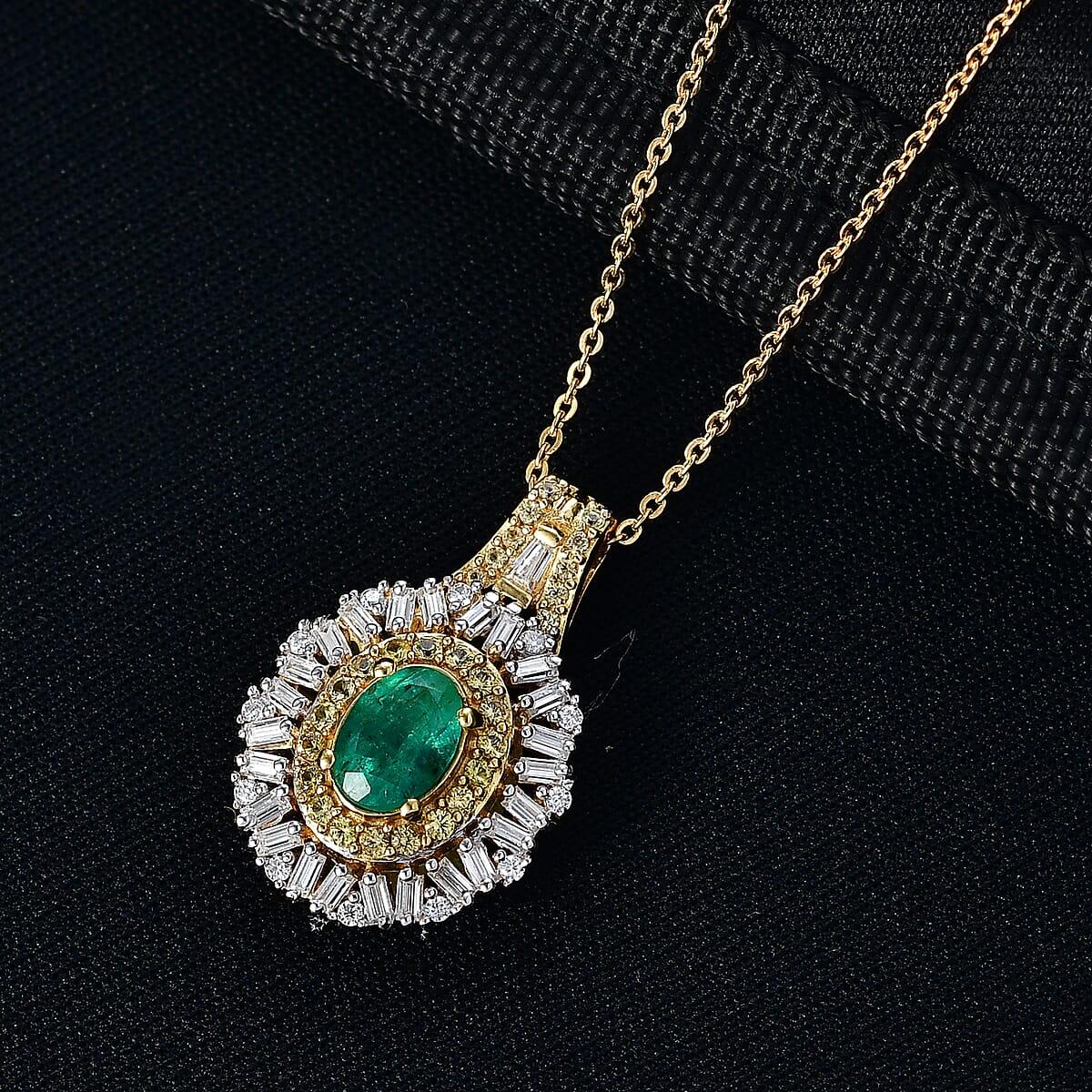 D'Joy Kagem Zambian Emerald, Multi Gemstone Sunburst Pendant Necklace in 18K Vermeil YG Over Sterling Silver 1.60 ctw (20 Inches) image number 1