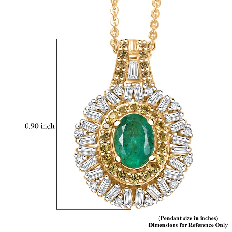D'Joy Kagem Zambian Emerald, Multi Gemstone Sunburst Pendant Necklace in 18K Vermeil YG Over Sterling Silver 1.60 ctw (20 Inches)