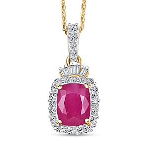 Premium Royal Ruby and Luxuriant Lab Grown Diamond G-H SI 3.80 ctw Pendant Necklace in 18K Vermeil Yellow Gold Over Sterling Silver 20 Inches