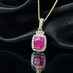 Premium Royal Ruby and Luxuriant Lab Grown Diamond G-H SI 3.80 ctw Pendant Necklace in 18K Vermeil Yellow Gold Over Sterling Silver 20 Inches