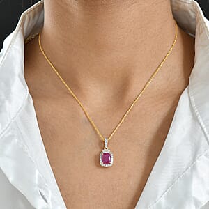 Premium Royal Ruby and Luxuriant Lab Grown Diamond G-H SI 3.80 ctw Pendant Necklace in 18K Vermeil Yellow Gold Over Sterling Silver 20 Inches