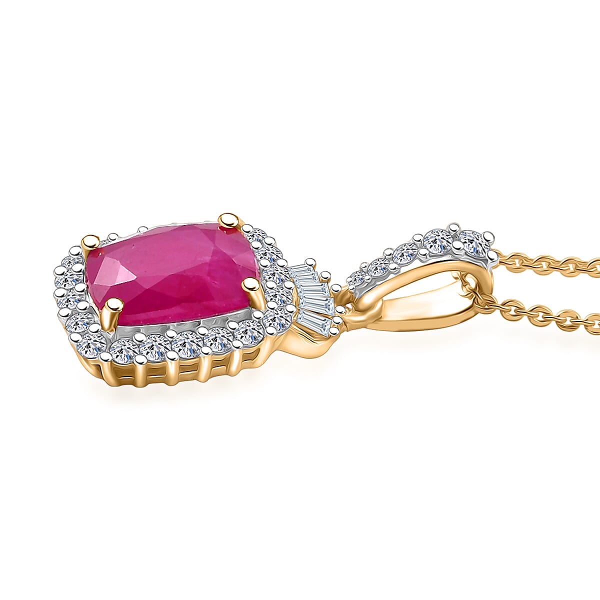 Premium Royal Ruby and Luxuriant Lab Grown Diamond G-H SI 3.80 ctw Pendant Necklace in 18K Vermeil Yellow Gold Over Sterling Silver 20 Inches image number 3