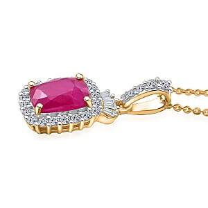 Premium Royal Ruby and Luxuriant Lab Grown Diamond G-H SI 3.80 ctw Pendant Necklace in 18K Vermeil Yellow Gold Over Sterling Silver 20 Inches