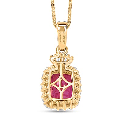 Premium Royal Ruby and Luxuriant Lab Grown Diamond G-H SI 3.80 ctw Scarlet Crown Jewel Pendant Necklace in 18K Vermeil Yellow Gold Over Sterling Silver 20 Inches