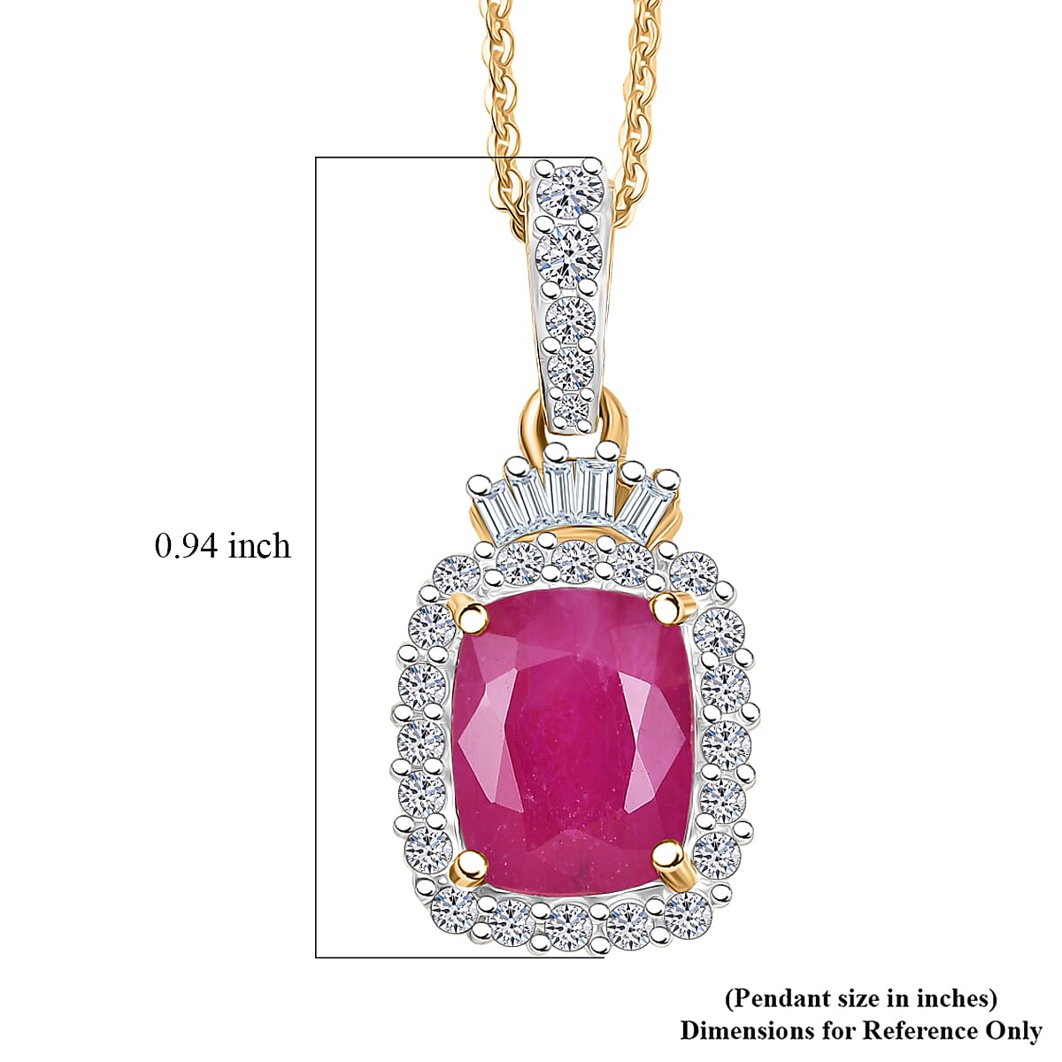 Premium Royal Ruby and Luxuriant Lab Grown Diamond G-H SI 3.80 ctw Pendant Necklace in 18K Vermeil Yellow Gold Over Sterling Silver 20 Inches image number 6
