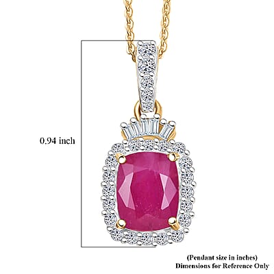 Premium Royal Ruby and Luxuriant Lab Grown Diamond G-H SI 3.80 ctw Scarlet Crown Jewel Pendant Necklace in 18K Vermeil Yellow Gold Over Sterling Silver 20 Inches