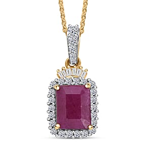 Premium Royal Ruby and Luxuriant Lab Grown Diamond G-H SI 3.70 ctw Pendant Necklace in 18K Vermeil Yellow Gold Over Sterling Silver 20 Inches