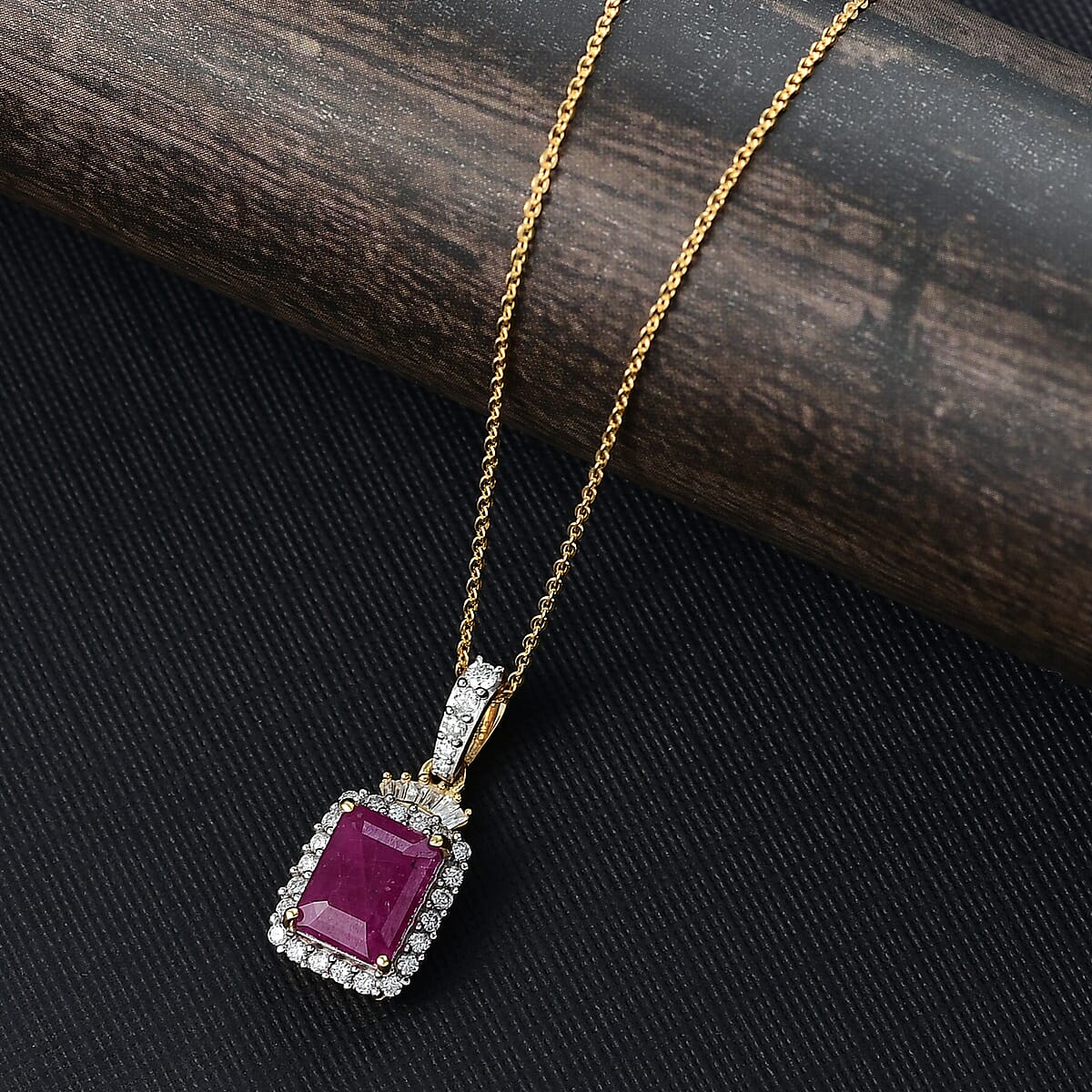 Premium Royal Ruby and Luxuriant Lab Grown Diamond G-H SI 3.70 ctw Pendant Necklace in 18K Vermeil Yellow Gold Over Sterling Silver 20 Inches image number 1