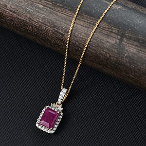 Premium Royal Ruby and Luxuriant Lab Grown Diamond G-H SI 3.70 ctw Pendant Necklace in 18K Vermeil Yellow Gold Over Sterling Silver 20 Inches