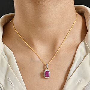 Premium Royal Ruby and Luxuriant Lab Grown Diamond G-H SI 3.70 ctw Pendant Necklace in 18K Vermeil Yellow Gold Over Sterling Silver 20 Inches