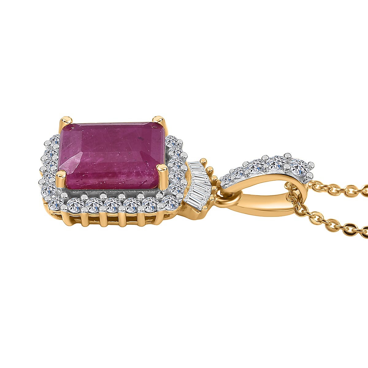 Premium Royal Ruby and Luxuriant Lab Grown Diamond G-H SI 3.70 ctw Pendant Necklace in 18K Vermeil Yellow Gold Over Sterling Silver 20 Inches image number 3