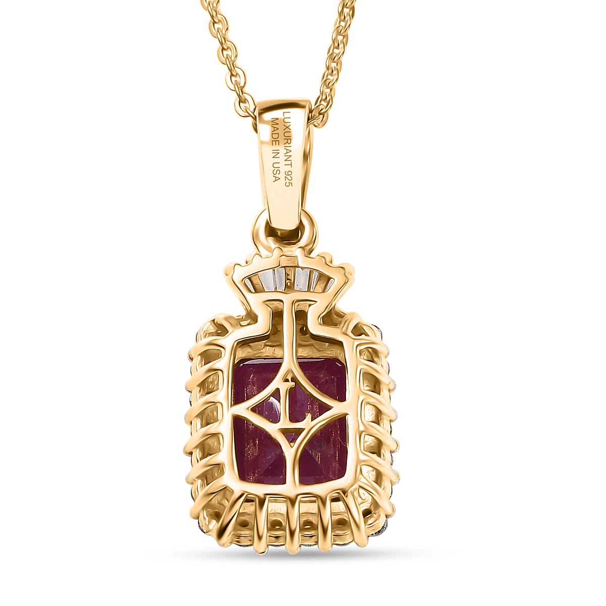 Premium Royal Ruby and Luxuriant Lab Grown Diamond G-H SI 3.70 ctw Pendant Necklace in 18K Vermeil Yellow Gold Over Sterling Silver 20 Inches image number 4
