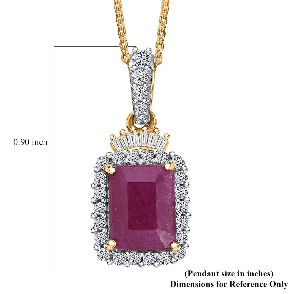 Premium Royal Ruby and Luxuriant Lab Grown Diamond G-H SI 3.70 ctw Pendant Necklace in 18K Vermeil Yellow Gold Over Sterling Silver 20 Inches image number 6