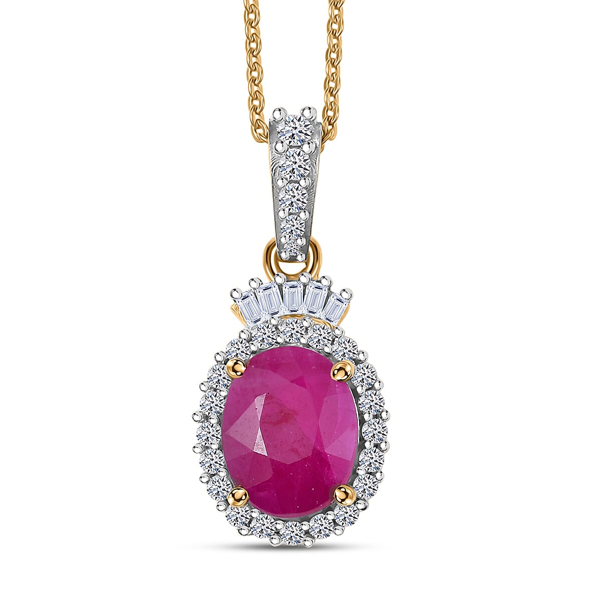 Premium Royal Ruby and Luxuriant Lab Grown Diamond G-H SI 3.15 ctw Pendant Necklace in 18K Vermeil Yellow Gold Over Sterling Silver 20 Inches image number 0