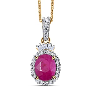 Premium Royal Ruby and Luxuriant Lab Grown Diamond G-H SI 3.15 ctw Pendant Necklace in 18K Vermeil Yellow Gold Over Sterling Silver 20 Inches