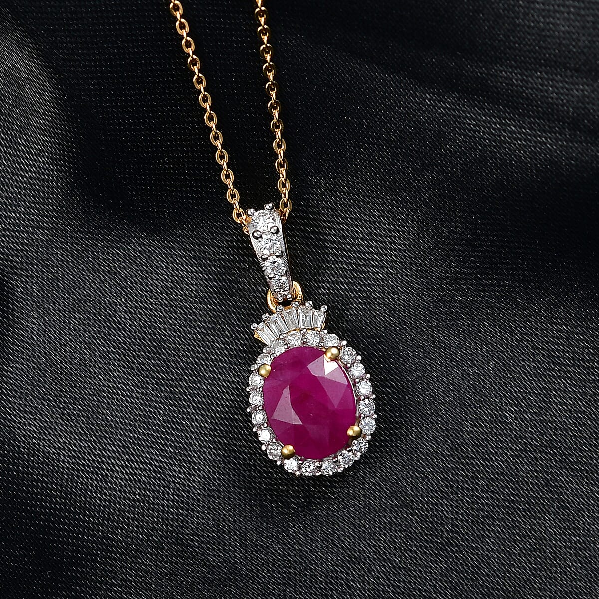 Premium Royal Ruby and Luxuriant Lab Grown Diamond G-H SI 3.15 ctw Pendant Necklace in 18K Vermeil Yellow Gold Over Sterling Silver 20 Inches image number 1