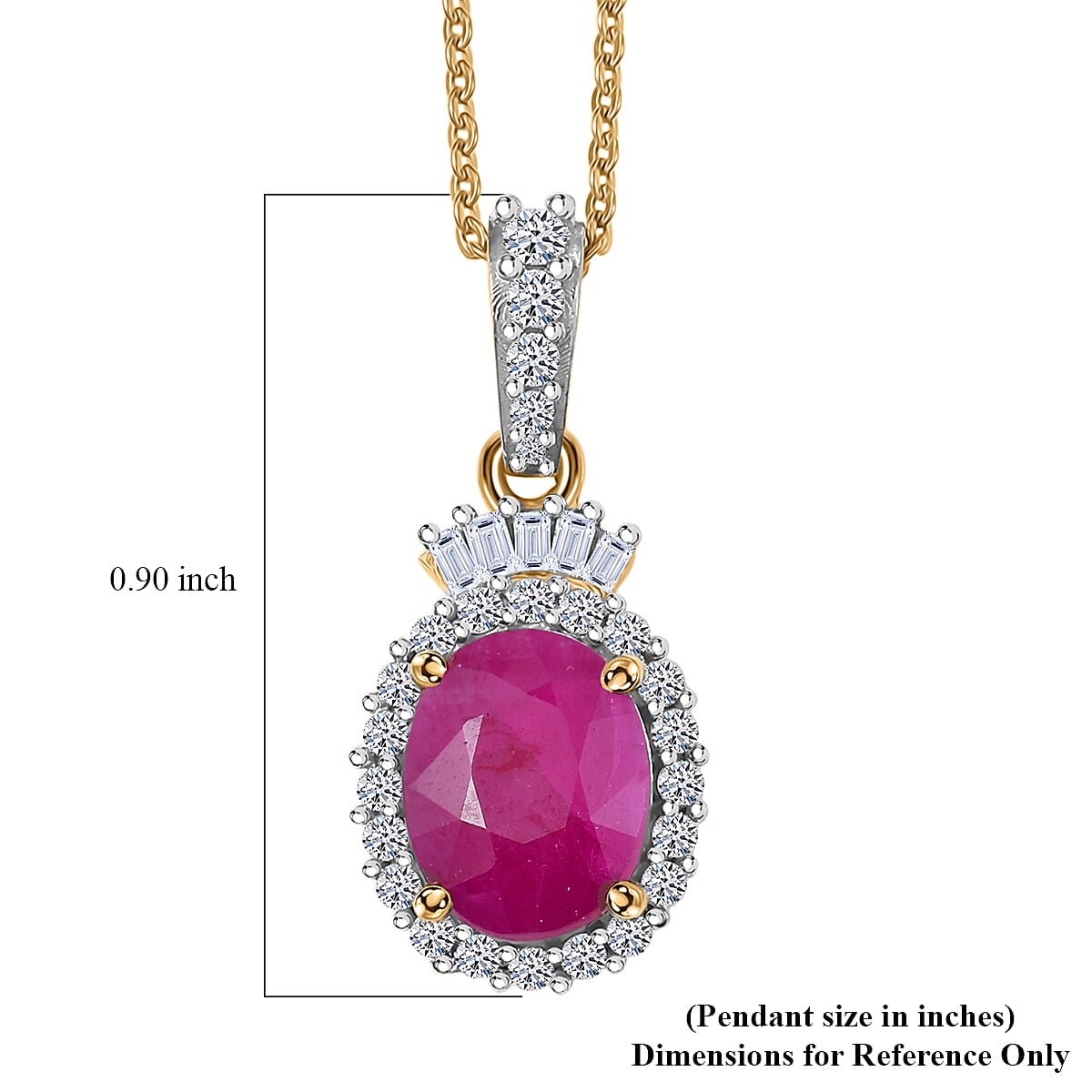 Premium Royal Ruby and Luxuriant Lab Grown Diamond G-H SI 3.15 ctw Pendant Necklace in 18K Vermeil Yellow Gold Over Sterling Silver 20 Inches image number 6