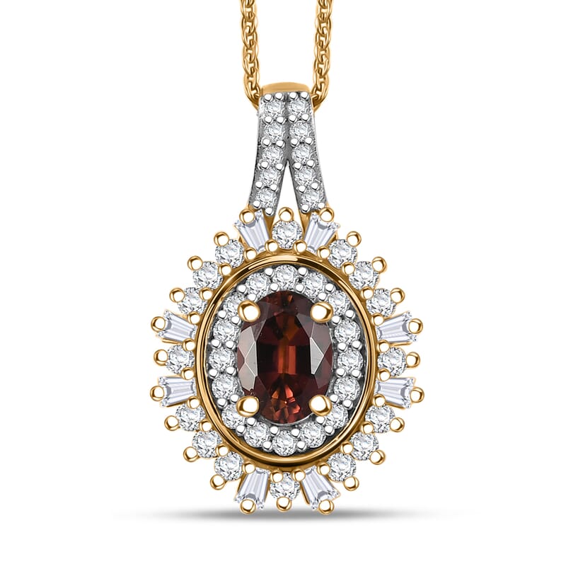 D'Joy AAA Ouro Fino Rubellite and Moissanite 1.50 ctw Starburst Majesty Pendant Necklace in 18K Vermeil Yellow Gold Over Sterling Silver 20 Inches