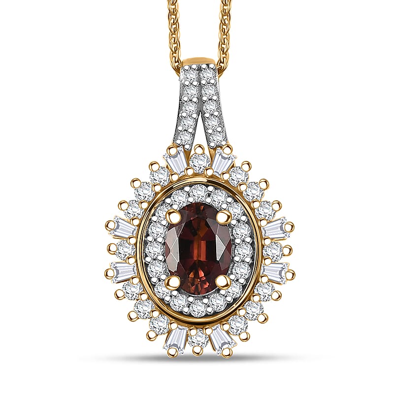D'Joy AAA Ouro Fino Rubellite and Moissanite 1.50 ctw Starburst Majesty Pendant Necklace in 18K Vermeil Yellow Gold Over Sterling Silver 20 Inches