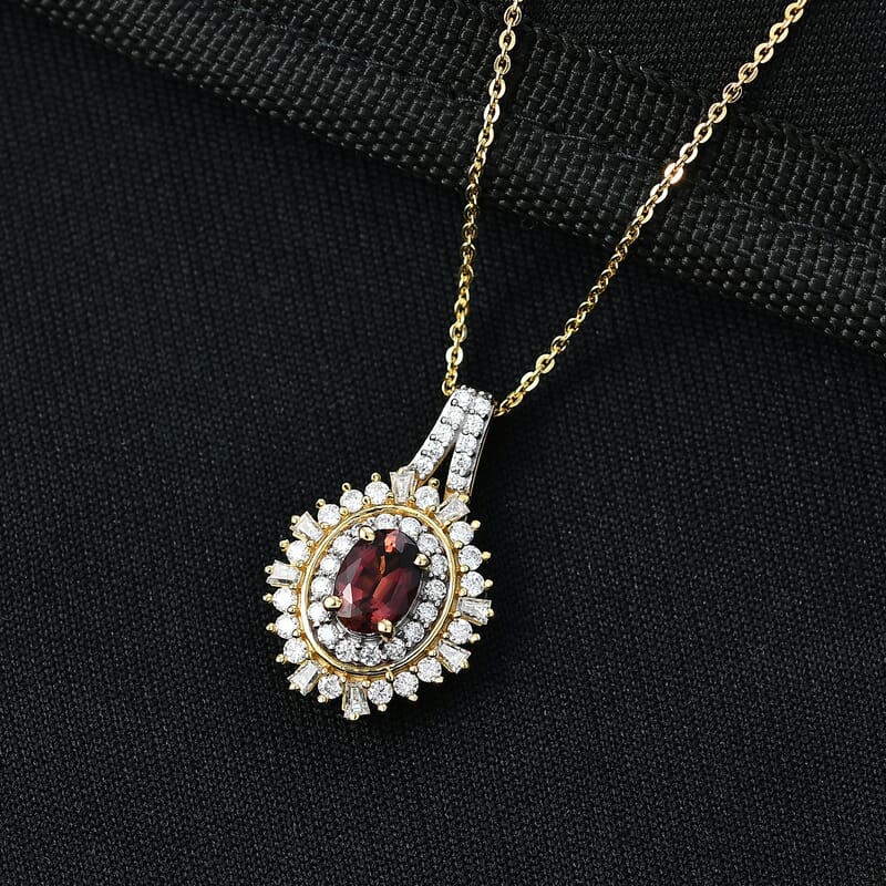 D'Joy AAA Ouro Fino Rubellite and Moissanite 1.50 ctw Starburst Majesty Pendant Necklace in 18K Vermeil Yellow Gold Over Sterling Silver 20 Inches