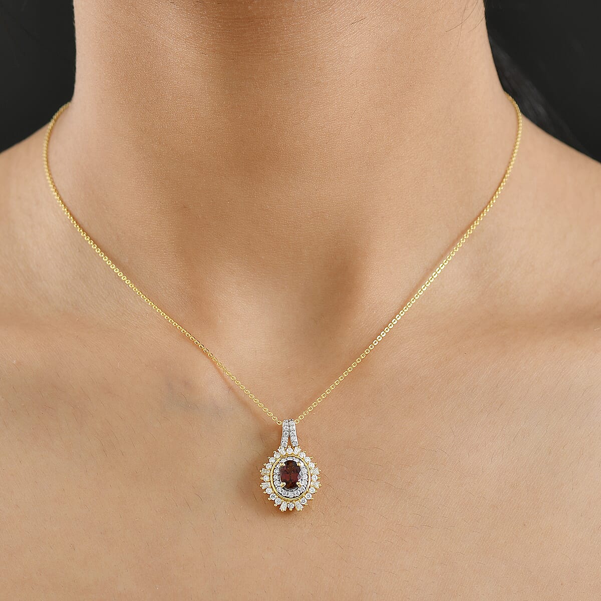TLV D'Joy AAA Ouro Fino Rubellite, Moissanite Pendant Necklace (20 Inches) in 18K Vermeil YG Over Sterling Silver 1.50 ctw image number 2